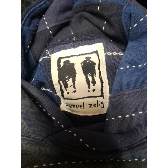 Samuel Zelig Patchwork Hoodie XL Navy Blue Heavyweight Cotton Sweatshirt NWOT - Picture 5 of 14